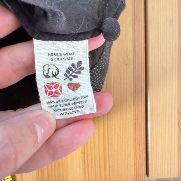 Maiwa 100% Organic Cotton Button Up Blouse Pleated Waist Detail Brown Artsy S - Picture 10 of 10